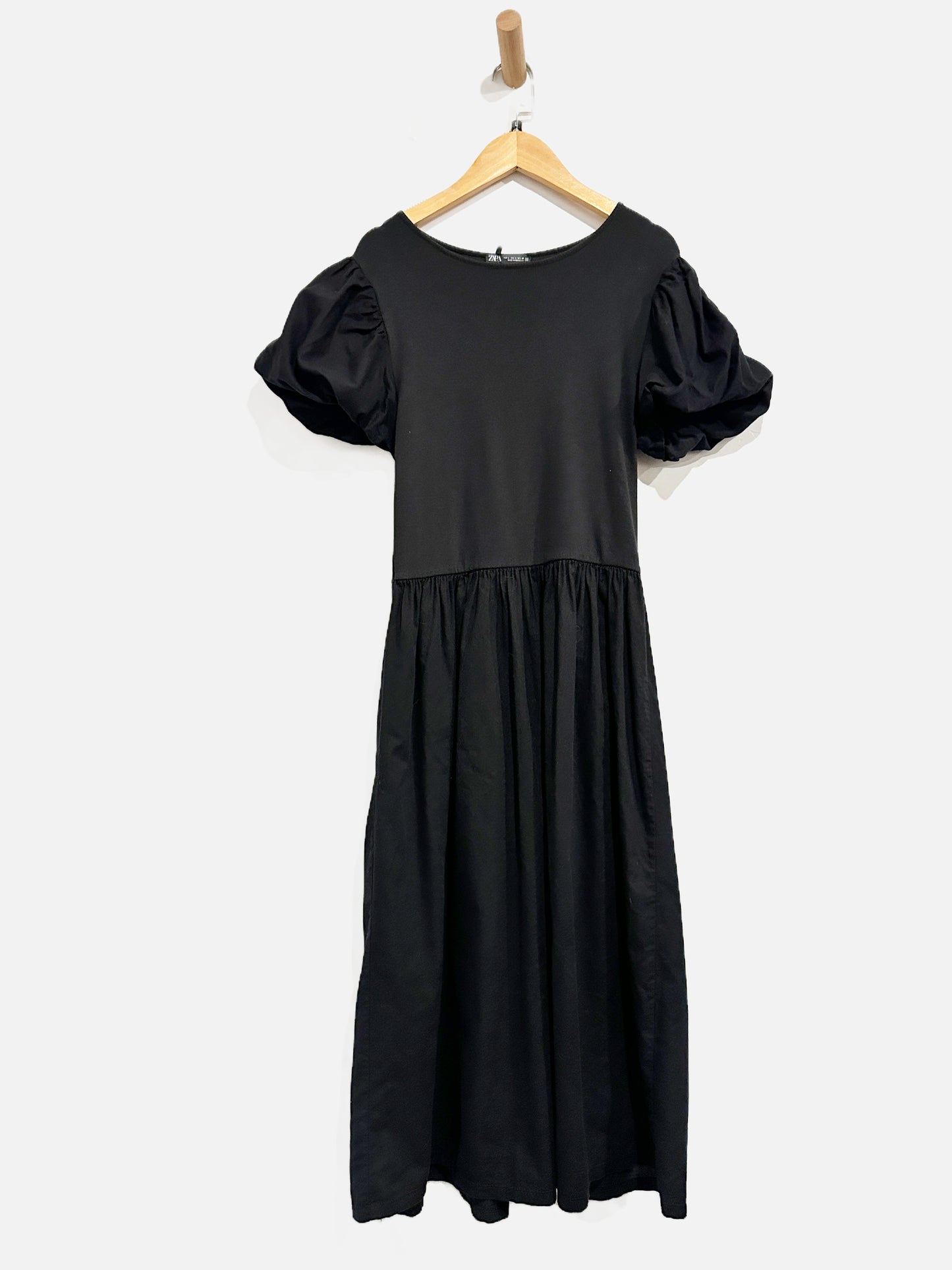 Zara Black Puff Sleeve Midi Dress - Large
