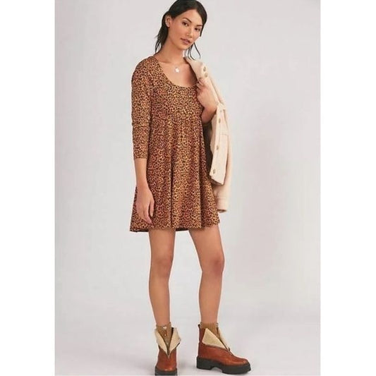 Anthropologie Daily Practice Square Neck Leopard Print Mini Dress Size Small