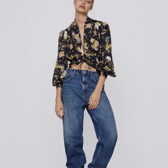 Zara Black Floral Blouse - Medium