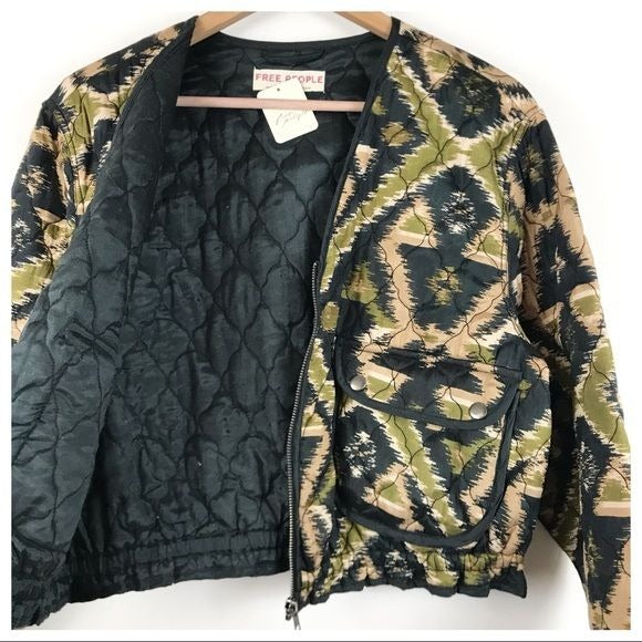 Free People NWT Peggy Quilted Jacket in Black Combo Size Medium