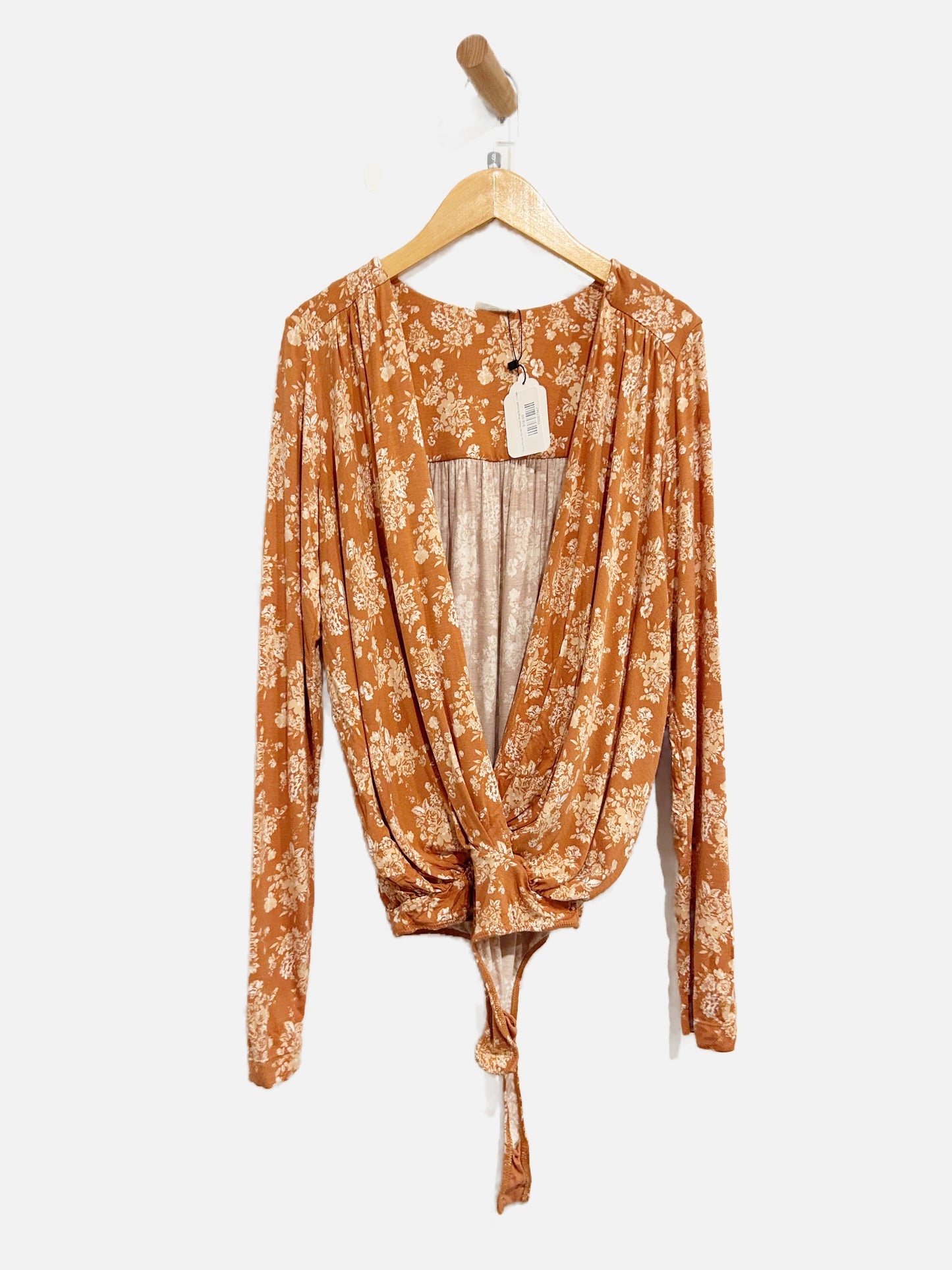 Free People Turnt Brown Floral Wrap Bodysuit - Small
