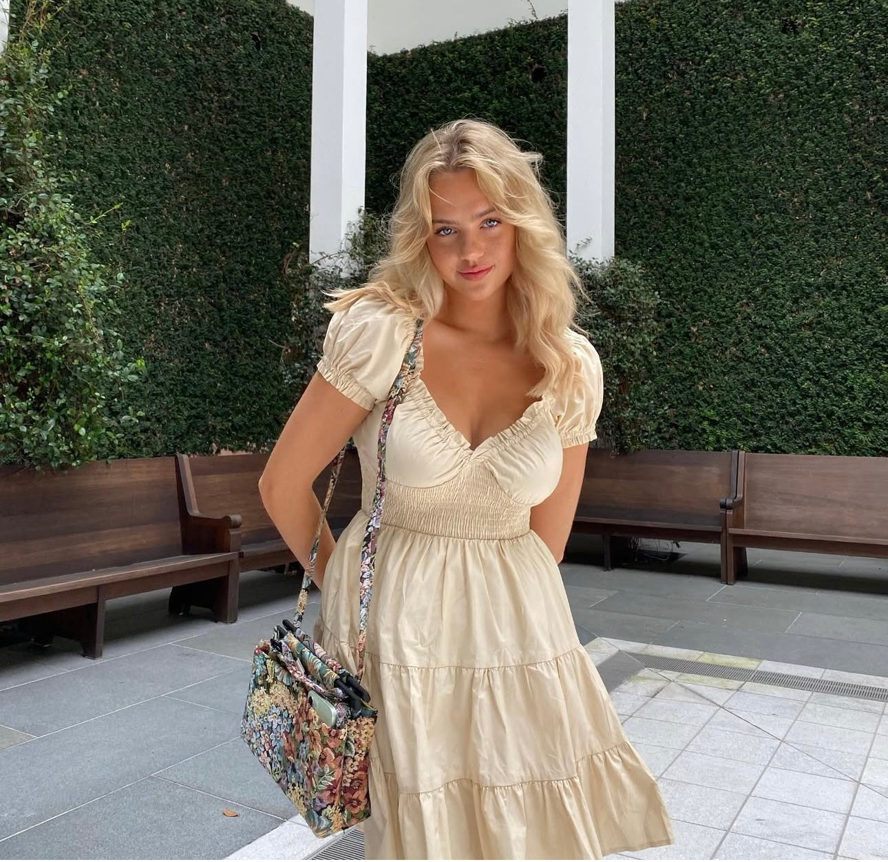 Princess Polly Beige Smocked Dress - 8