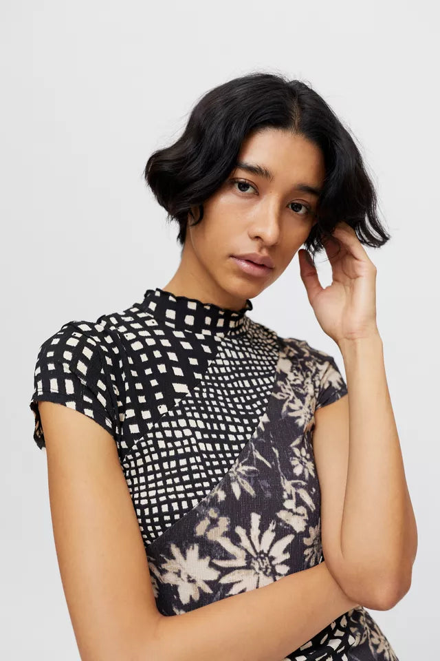 Urban Outfitters Black Floral Pieced Mini Dress - Small