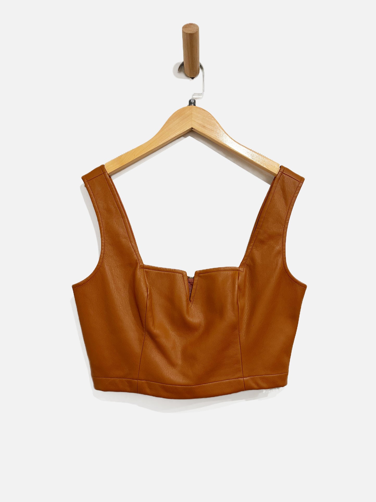 Anthropologie Maeve Tan Faux Leather Notch Crop Top - 2