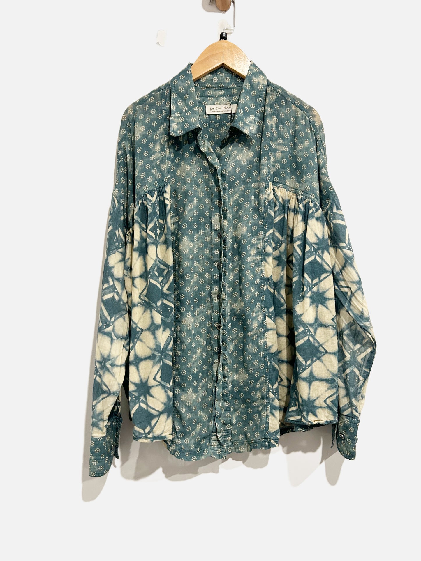 Free People Indigo Sunshine Blue Tie Dye Floral Button Down - Small
