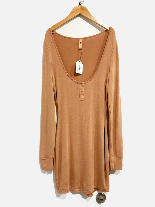 Skims Brown Knit LS Henley Mini Sleep Dress - Medium
