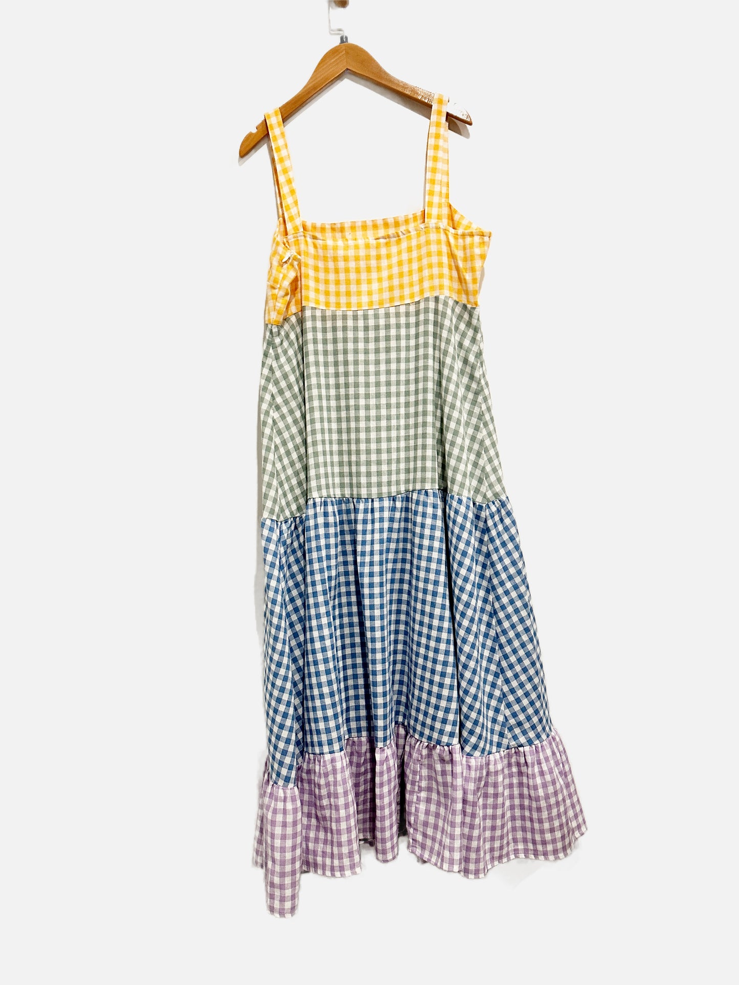 Bibi Colorful Gingham Tiered Maxi Dress - Large