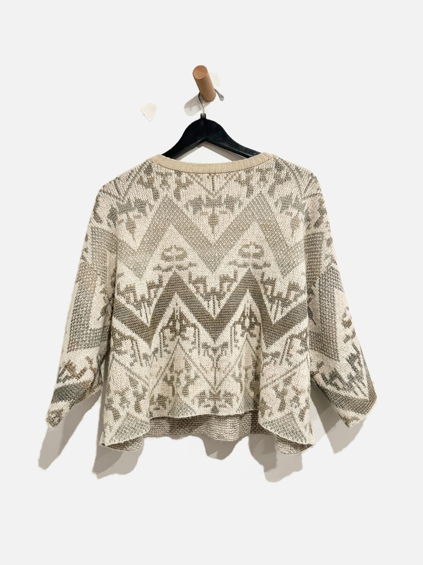 Free People Gray and Cream SS Sweater - Small