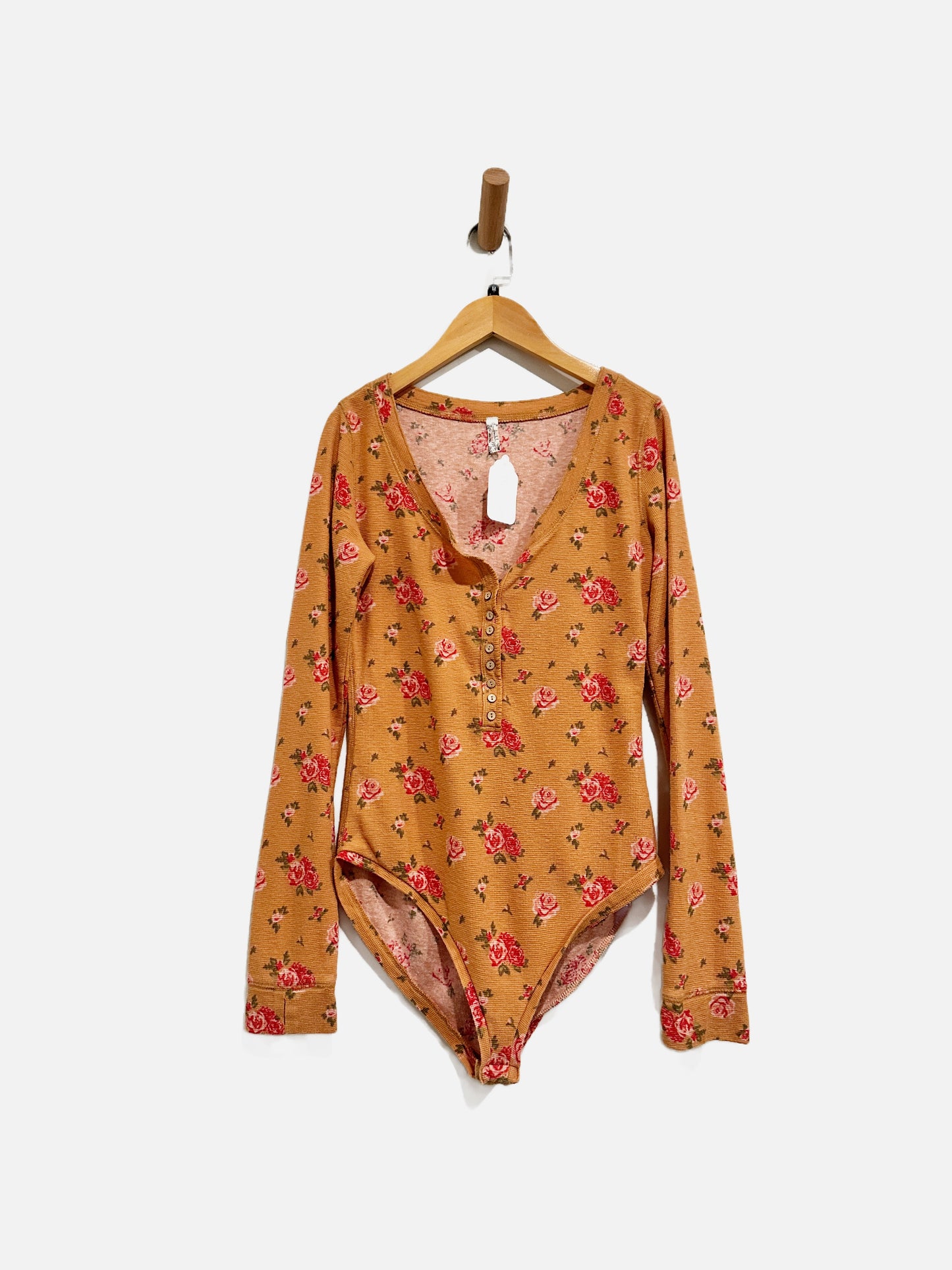 Free People Orange Floral Body Suit - Medium