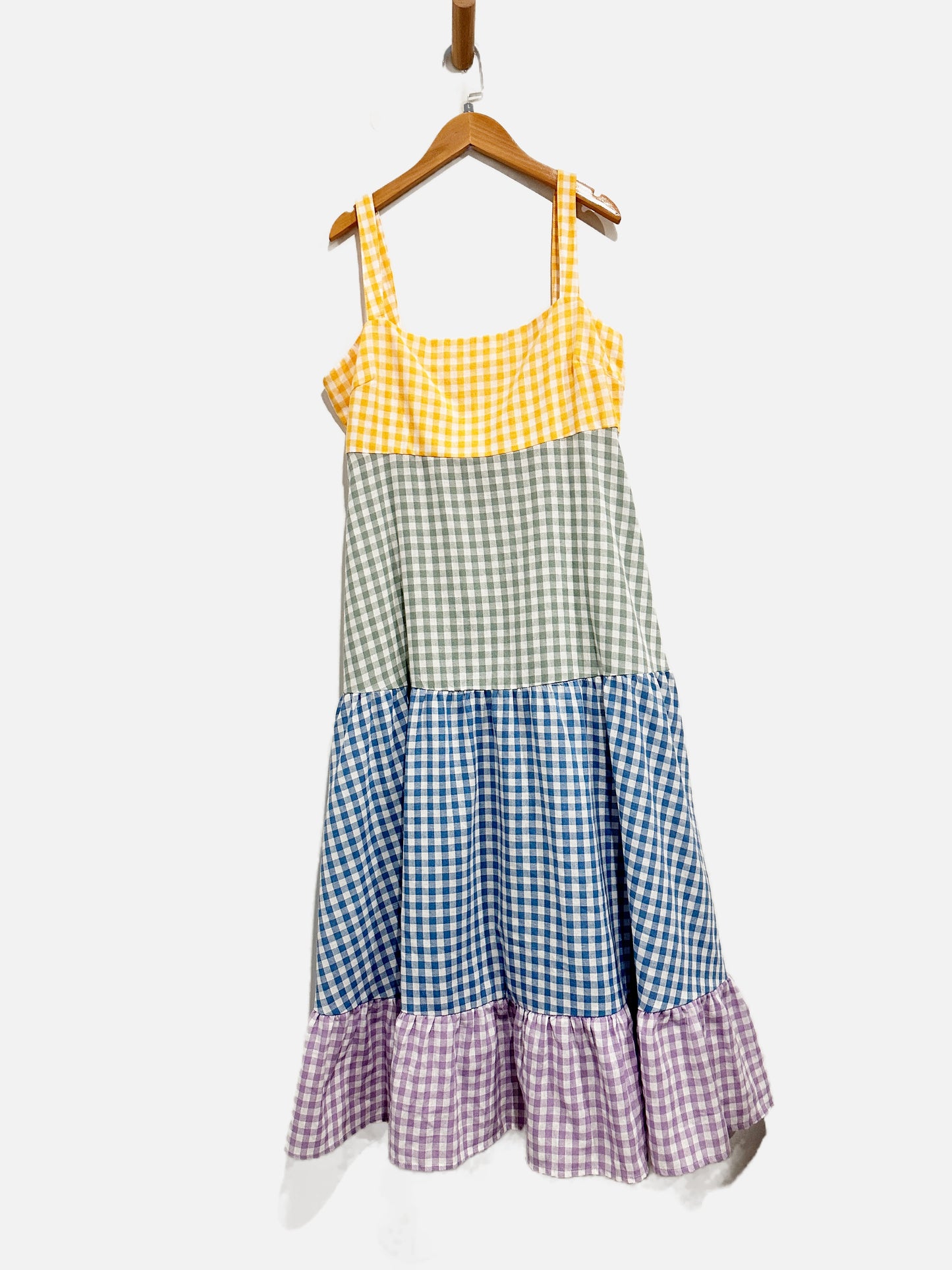Bibi Colorful Gingham Tiered Maxi Dress - Large