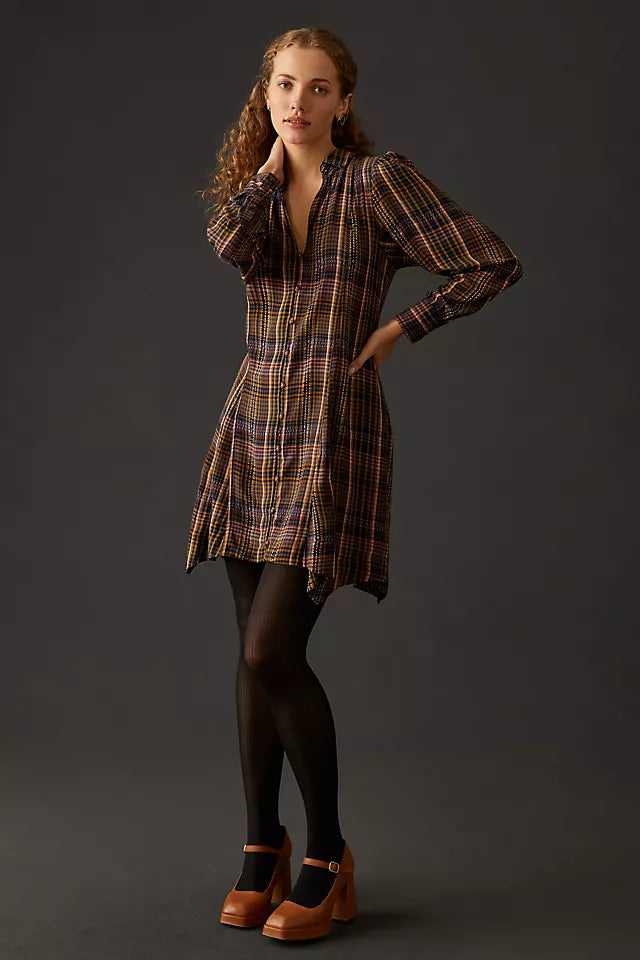 Anthropologie Plaid Button Front Dress - Large