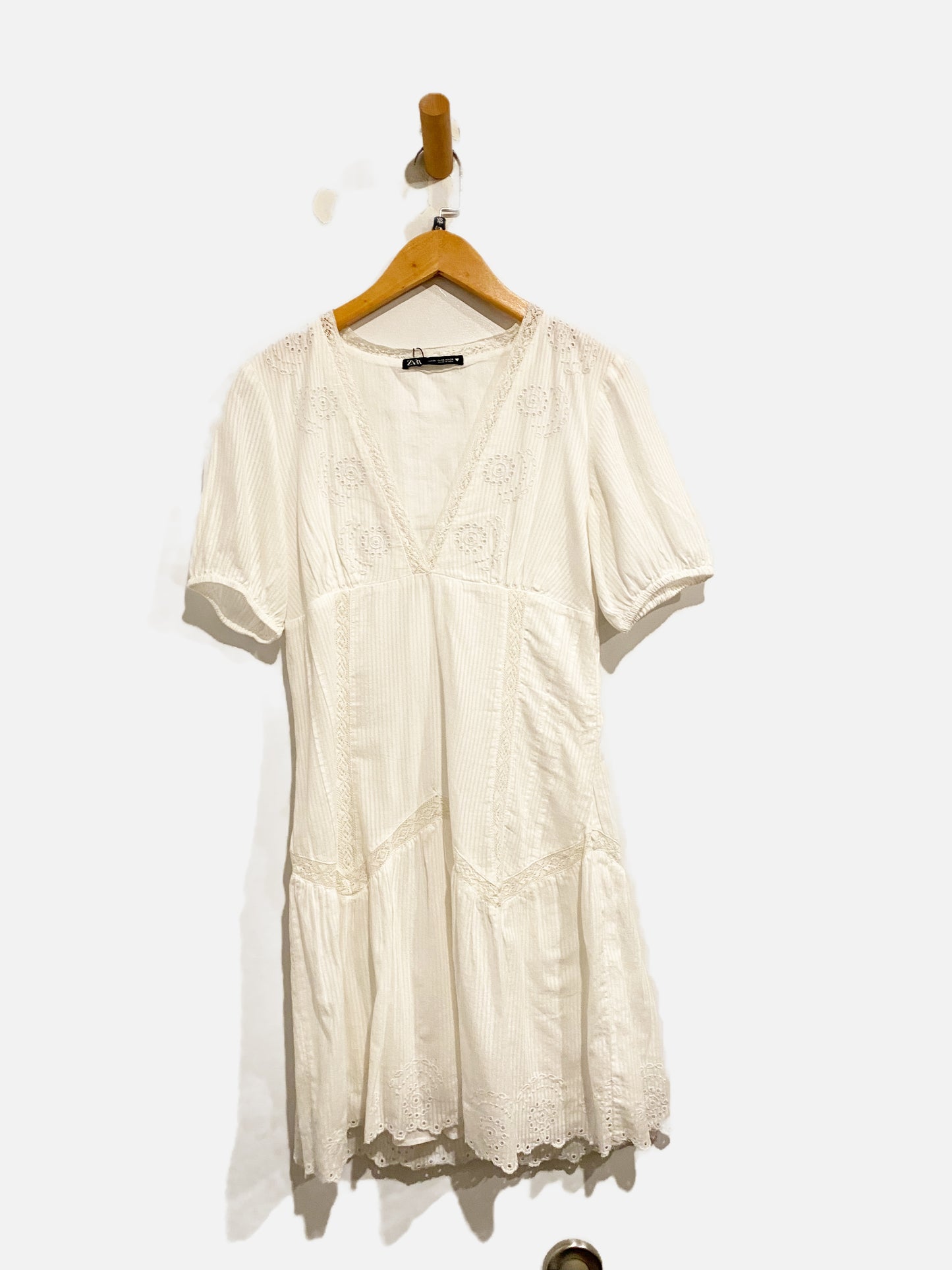 Zara White Eyelet Mini Dress - XS