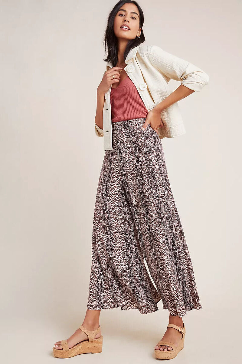 Anthropologie Brown Snake Print Wide Leg Pants-0
