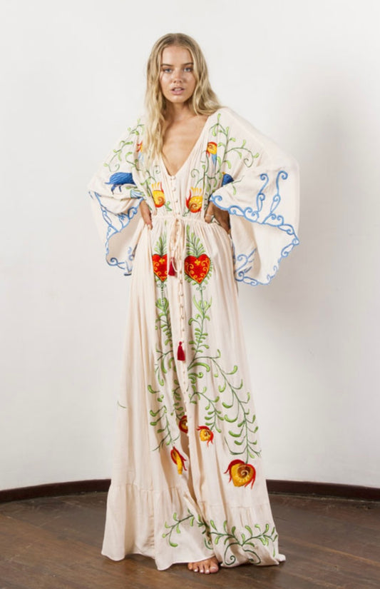 L’Atiste White Embroidered Maxi Dress - Small