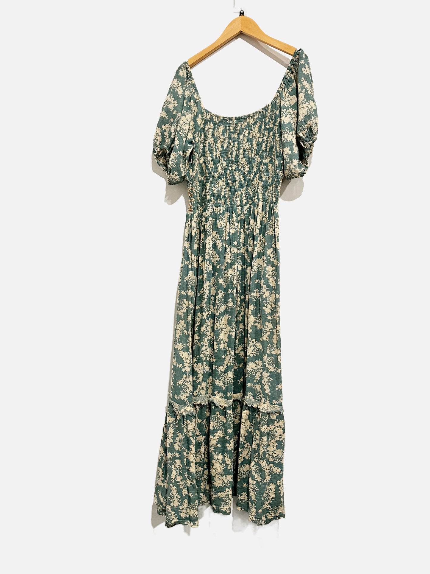 Free People Ellie Floral Print Gauze Maxi Dress in Soft Seafoam- Medium