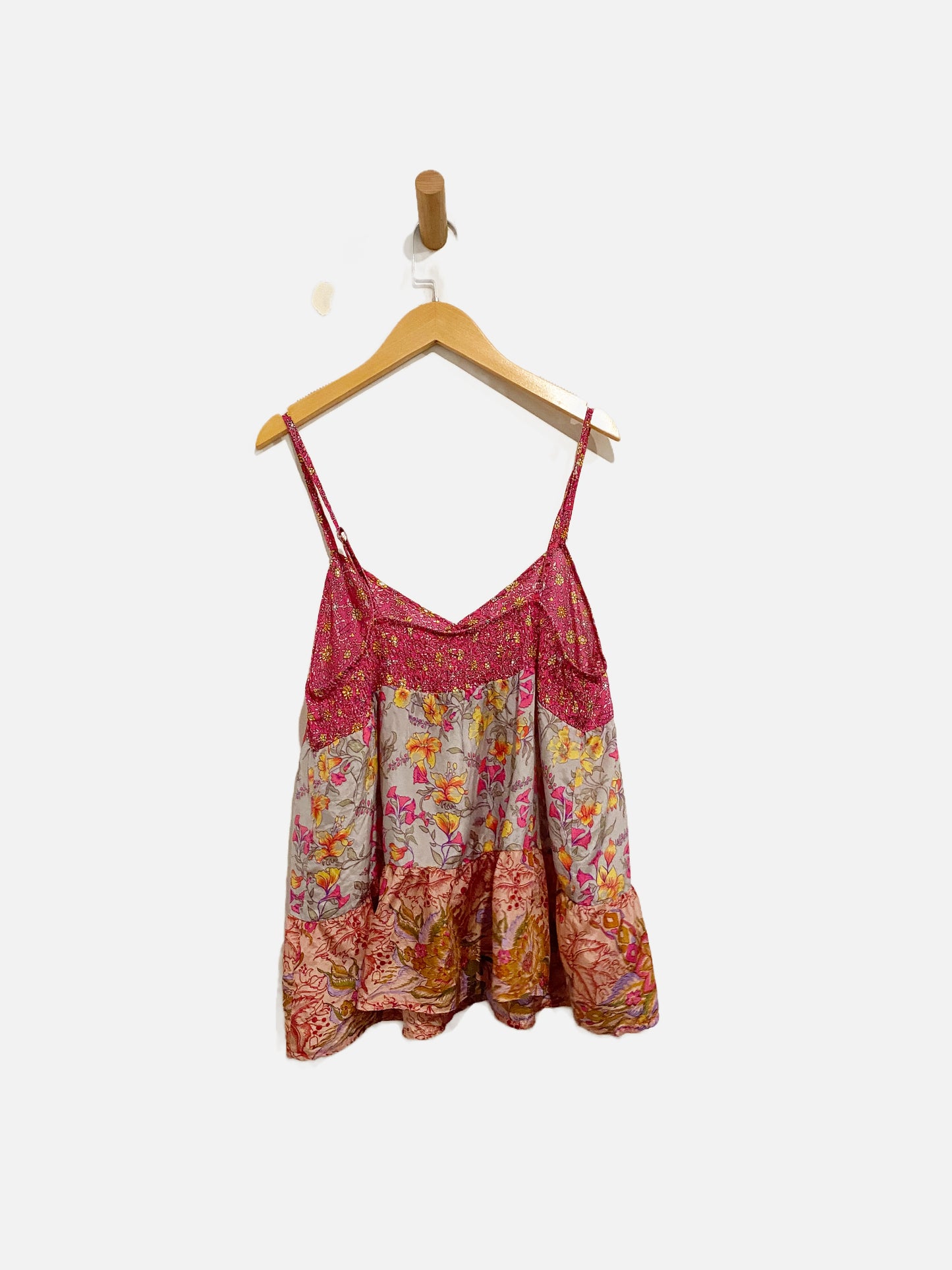 Ultra Pink Y2K Colorblock Floral Silk Tank - Large
