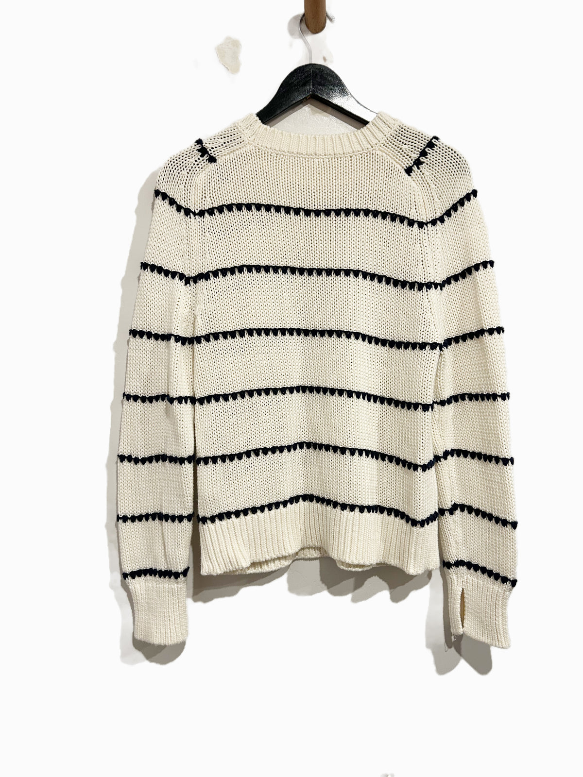 Madewell Textured Cotton Crewneck Sweater in Bright Ivory Navy Stripe
