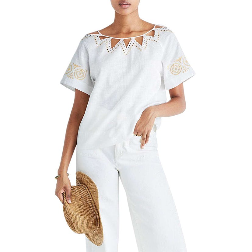 Madewell White Linen Embroidered Tank - XXS