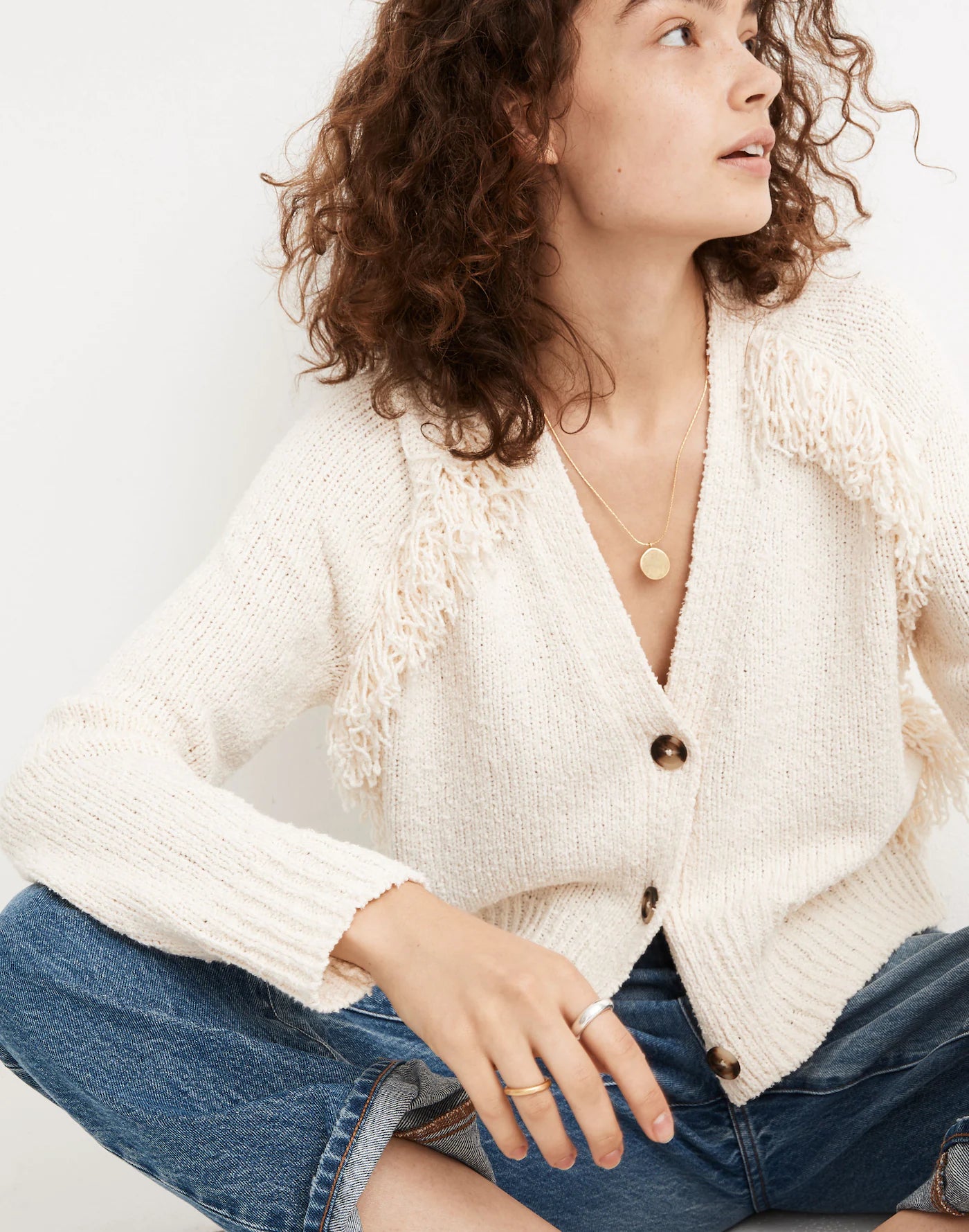 Madewell Cream Fringe Cardigan - Medium