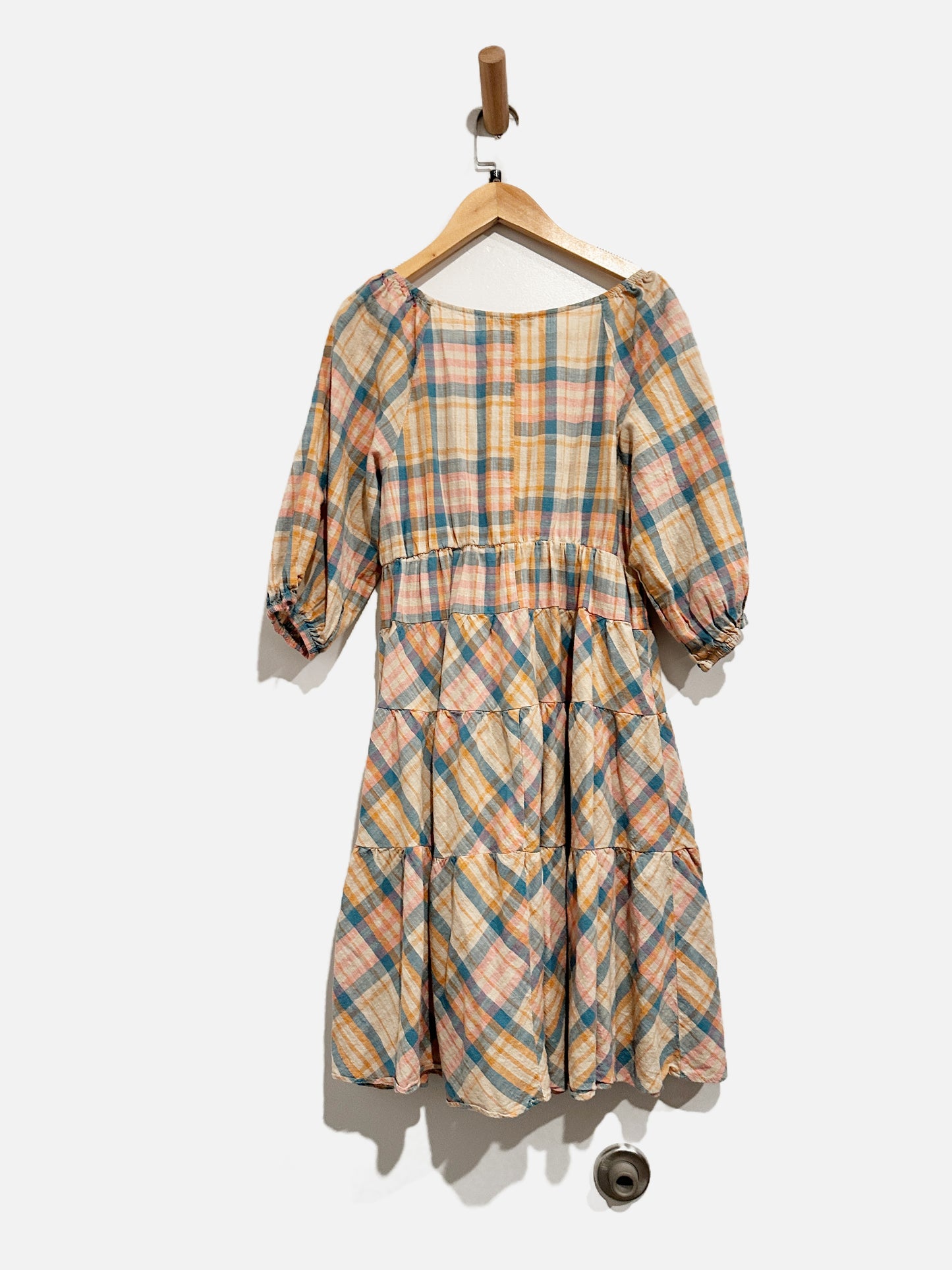 Drew Tan Plaid LS Mini Dress - Small