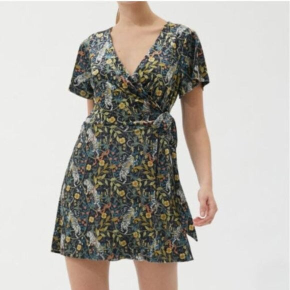 Urban Outfitters Black Velvet Mini Wrap Dress - XS