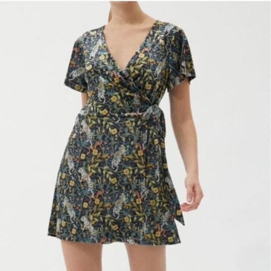 Urban Outfitters Black Velvet Mini Wrap Dress - XS