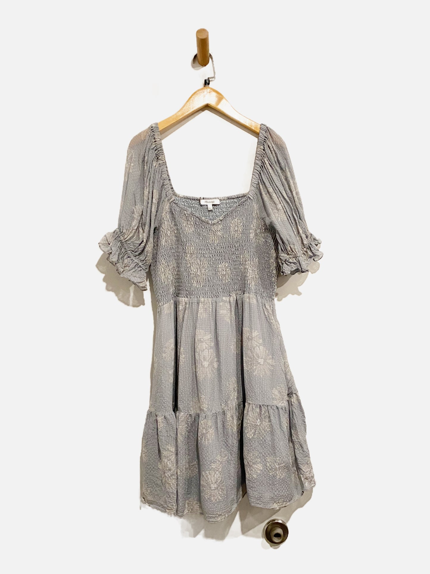 Madewell Blue Floral Eyelet Smocked Mini Dress - Large