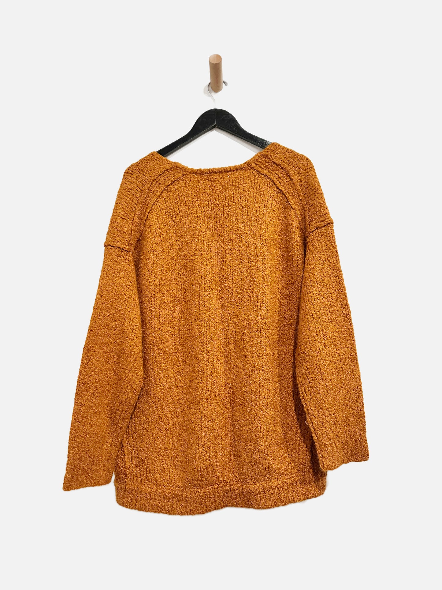 Free People Oversized Orange V Neck Sweater - Small