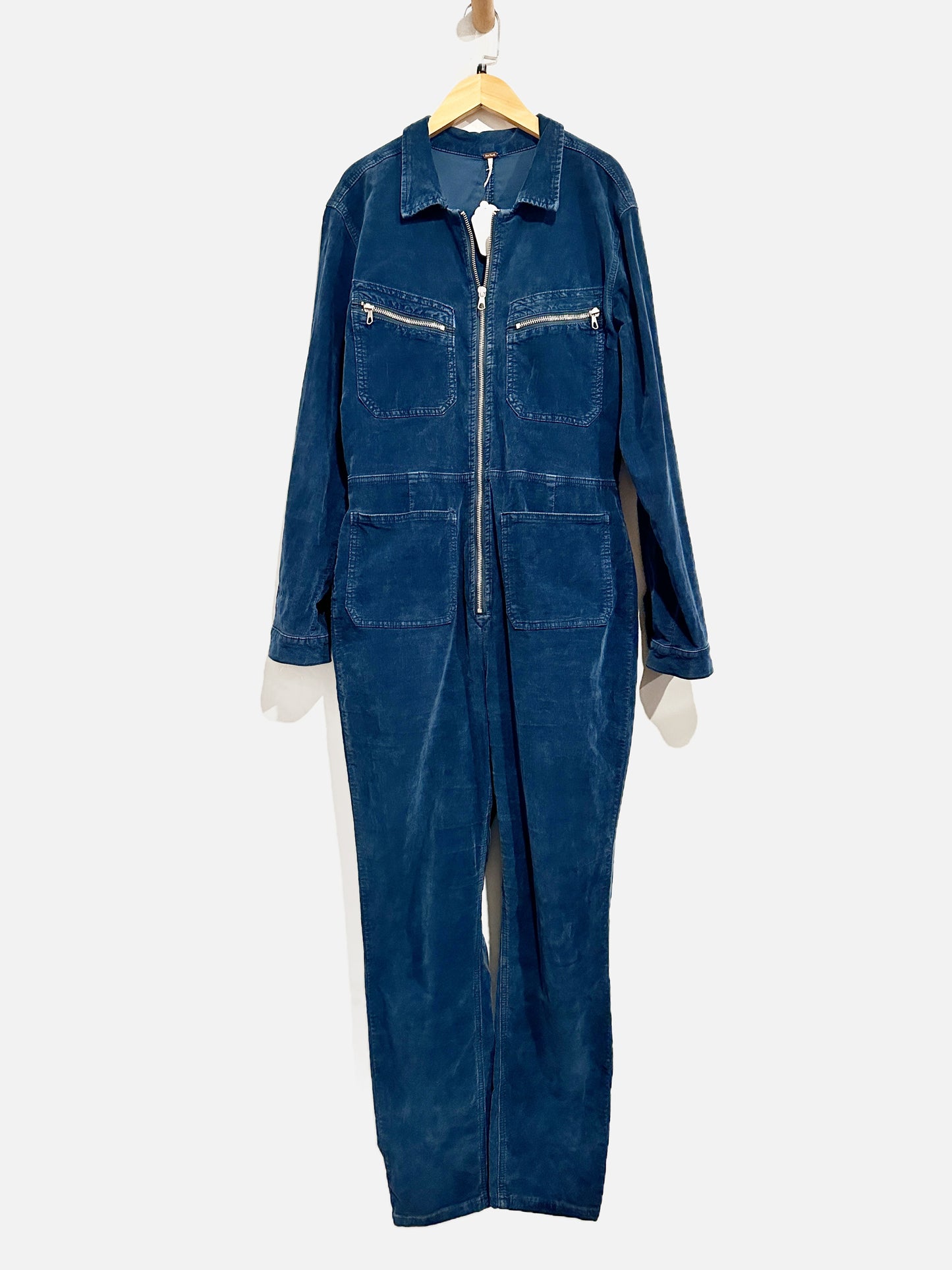 Free People Lennox Blue Corduroy Jumpsuit - Large