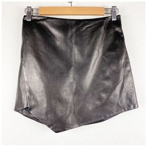 Michelle Mason Leather Mini Skirt With Slit in Black Size 0