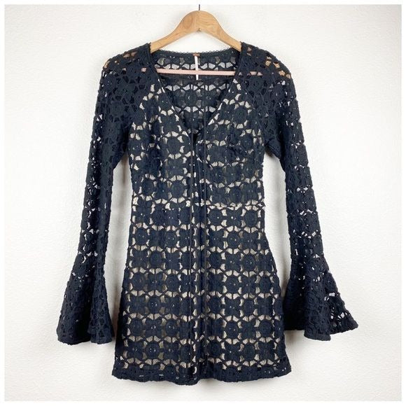 Free People Back to Black Crochet Dress Size 4
