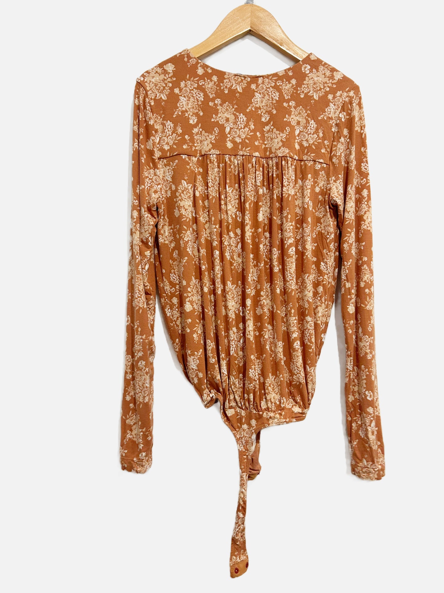 Free People Turnt Brown Floral Wrap Bodysuit - Small