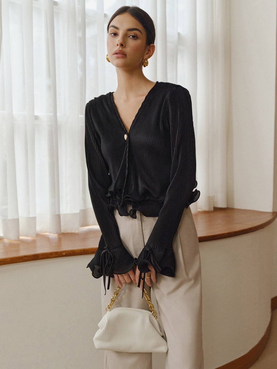 Commense Black Ruffle Blouse - Large