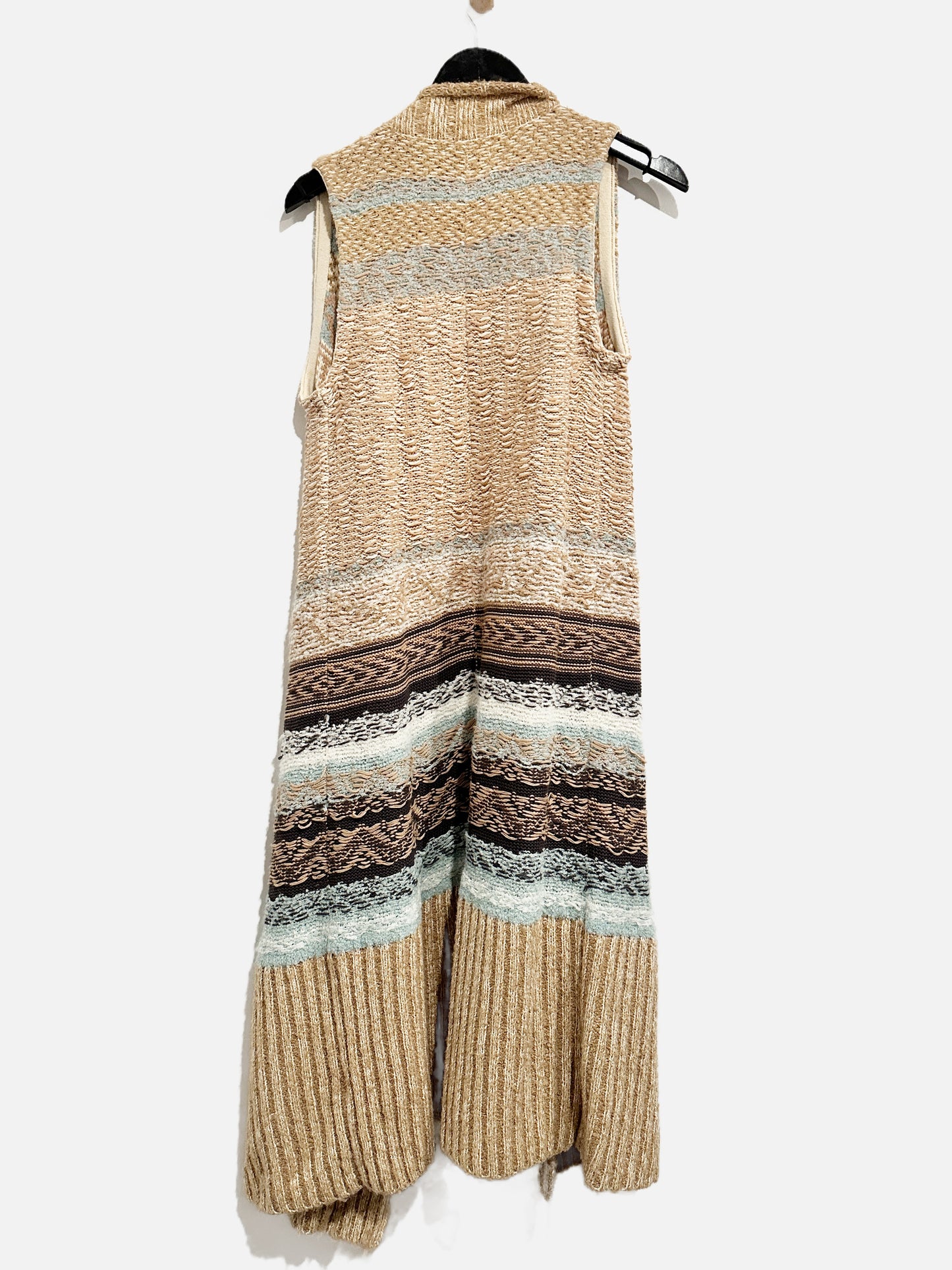 Anthropologie Sleeping On Snow Blue/Tan Print Sleeveless Cardi - M/L