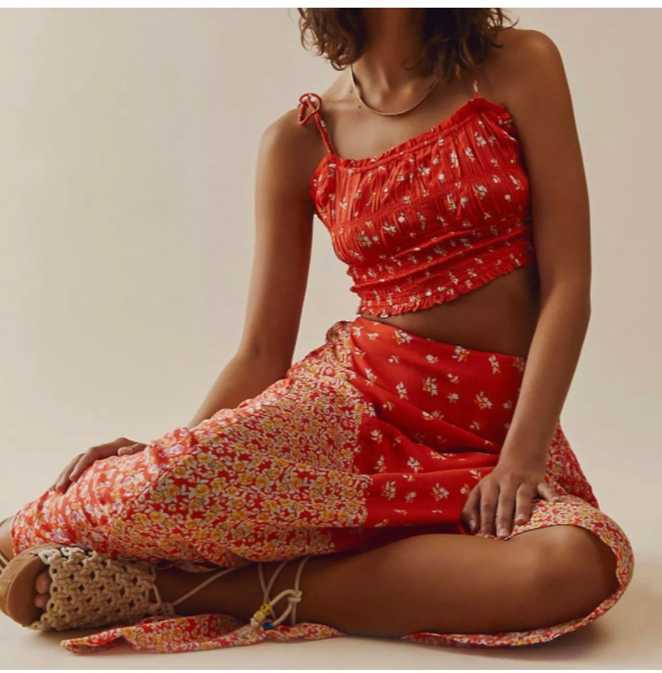 Free People Red Floral Maxi Skirt - XS