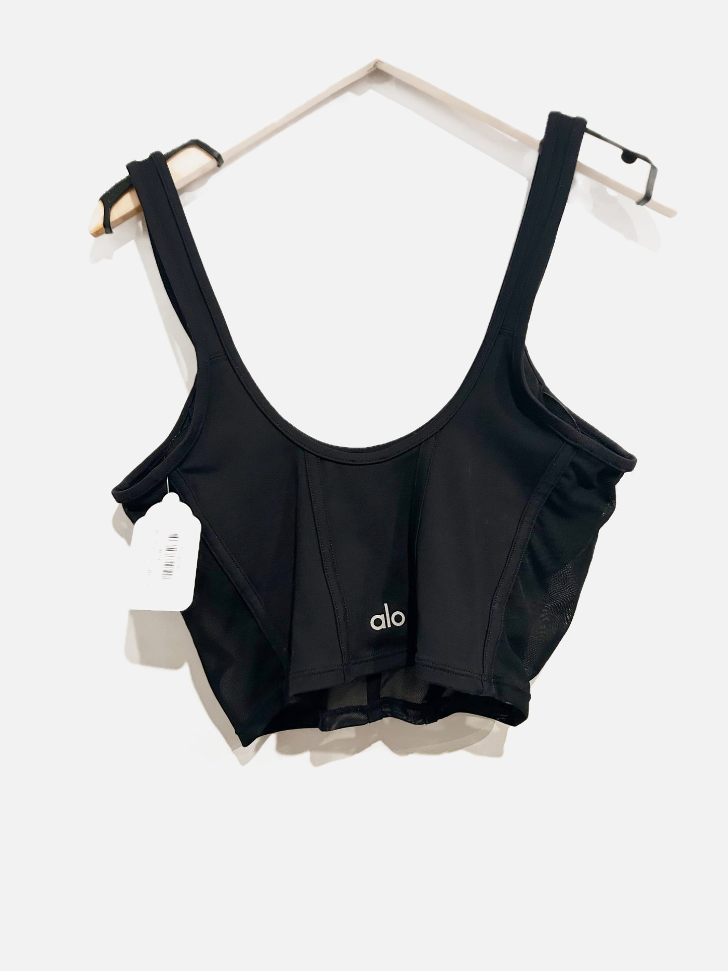 alo Airbrush Mesh Corset Tank in Black