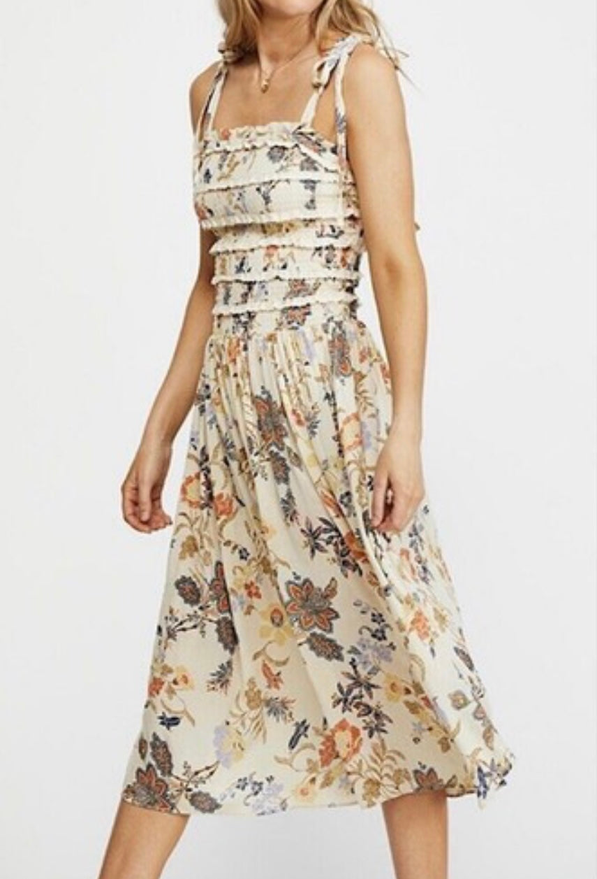 Free People Isla Cream Floral Midi Dress - Small