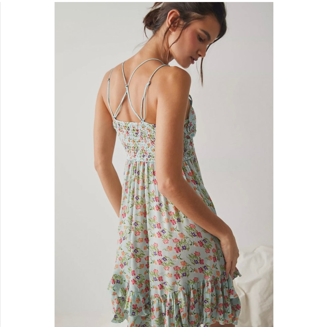 Free People Adella Slip Dress in Blue Floral - Small