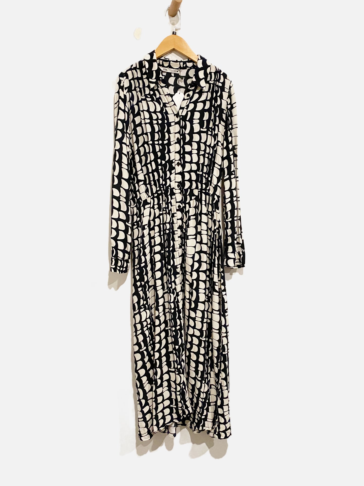 Zara Black and White Button Down Dress - Small