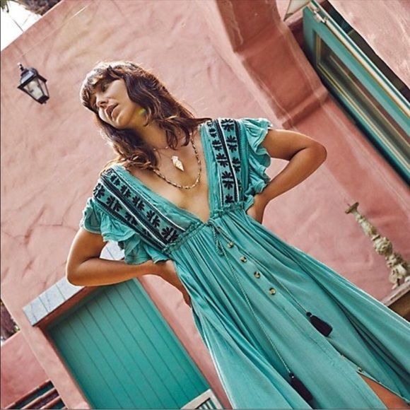 Free People Bali Will Wait For You Embroidered Midi Dress Size XS