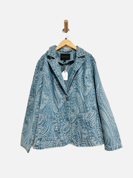 Solitaire Boho Paisley Blue Denim Blazer - Medium