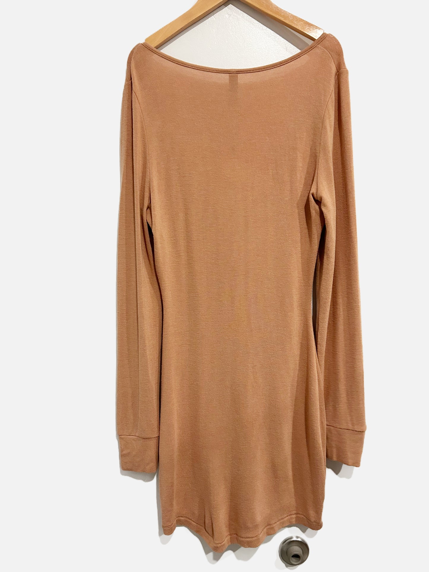 Skims Brown Knit LS Henley Mini Sleep Dress - Medium