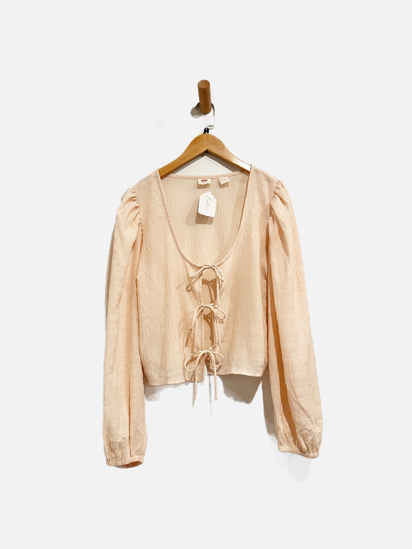 Levi’s Pink Puff Sleeve Tie Front Blouse - Large