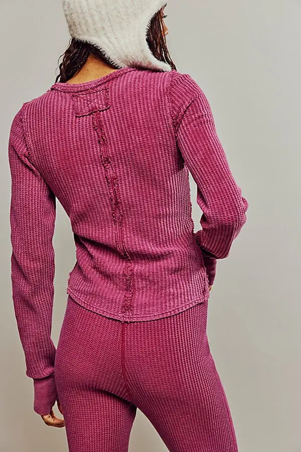 Free People Roll With It Pink Waffle Knit LS Top - Small