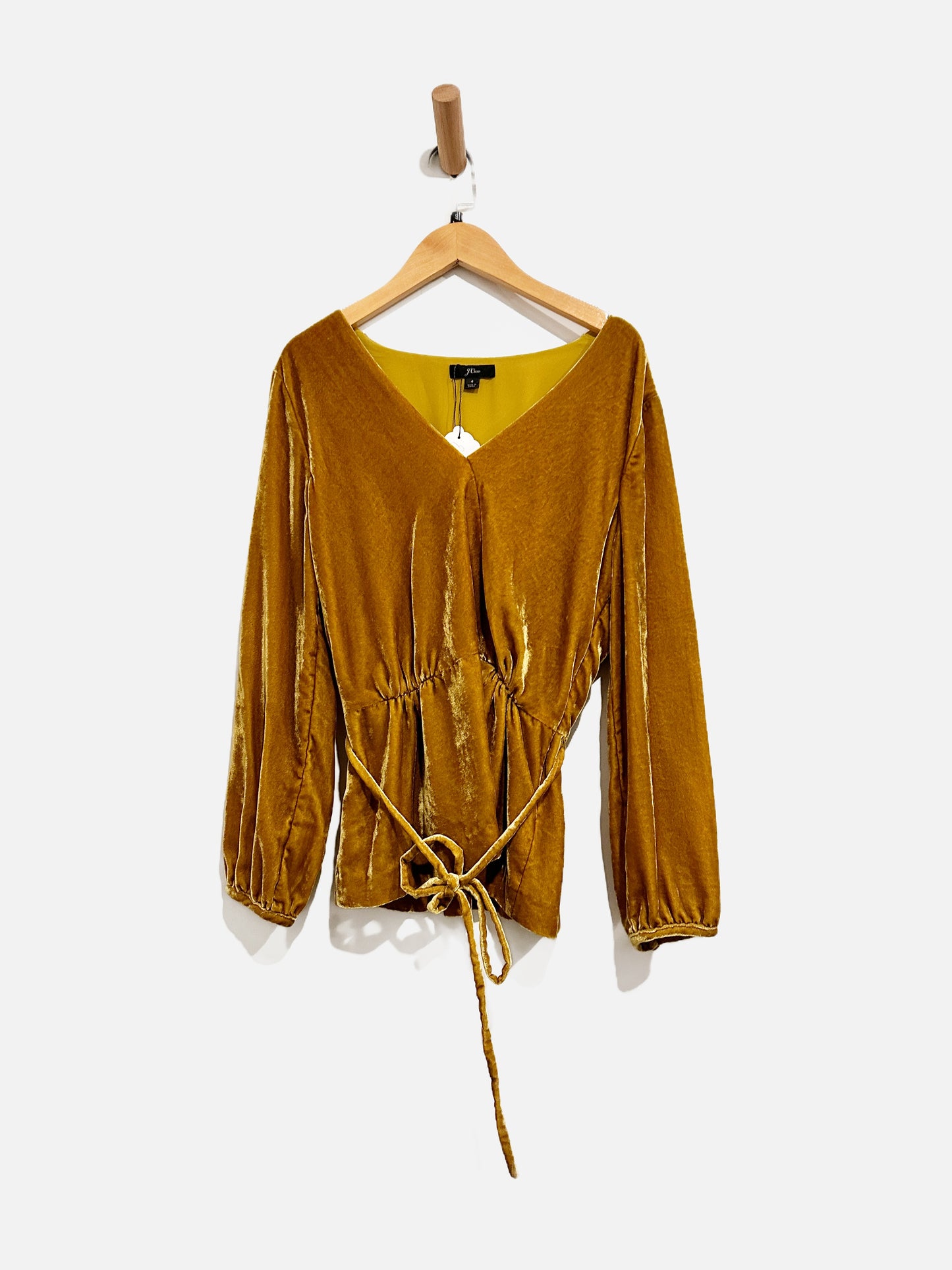 J.Crew Mustard Yellow Velvet Faux Wrap Top - 4