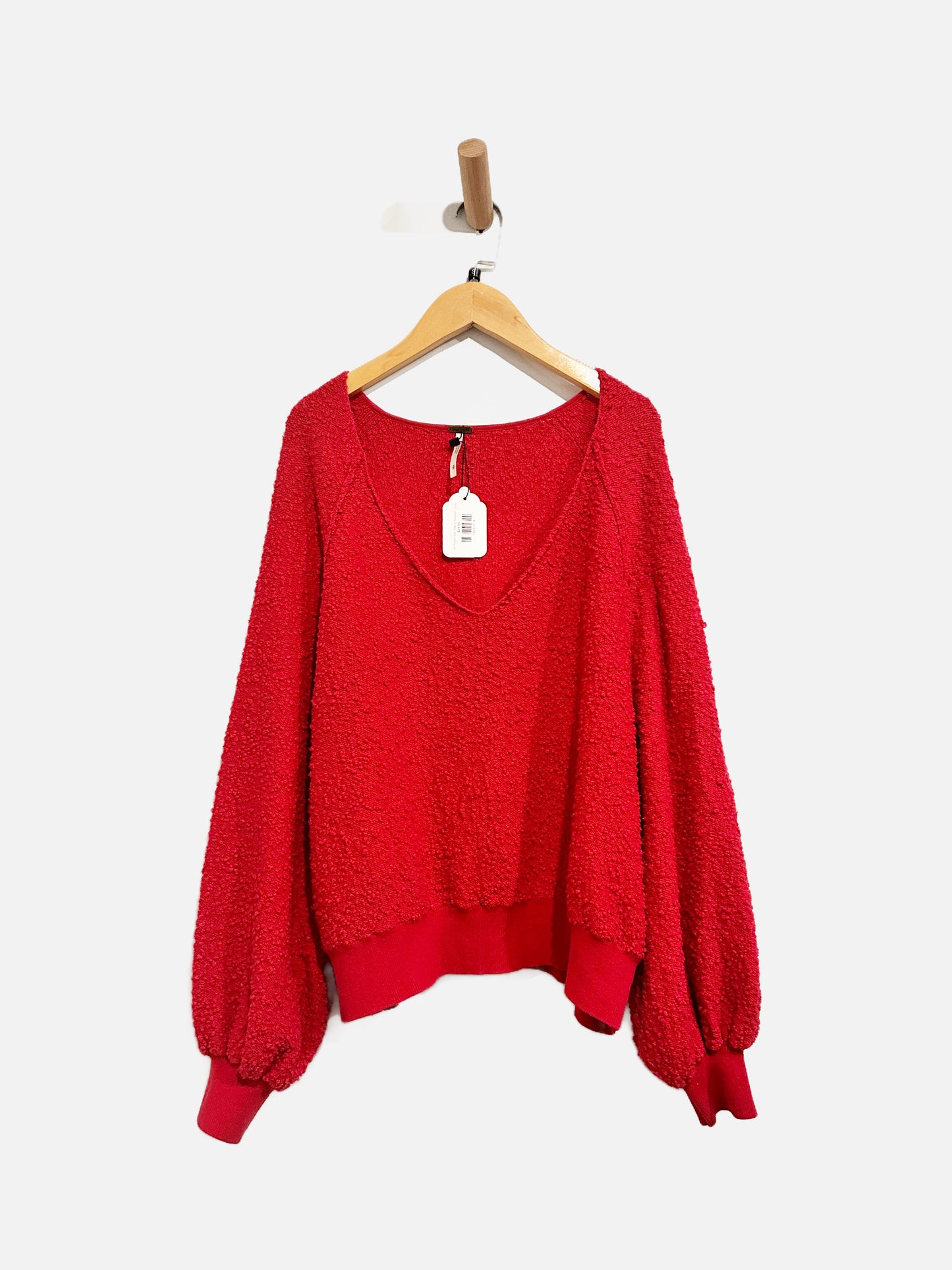 Free People Found my Friend Red V-Neck Sweater - Small