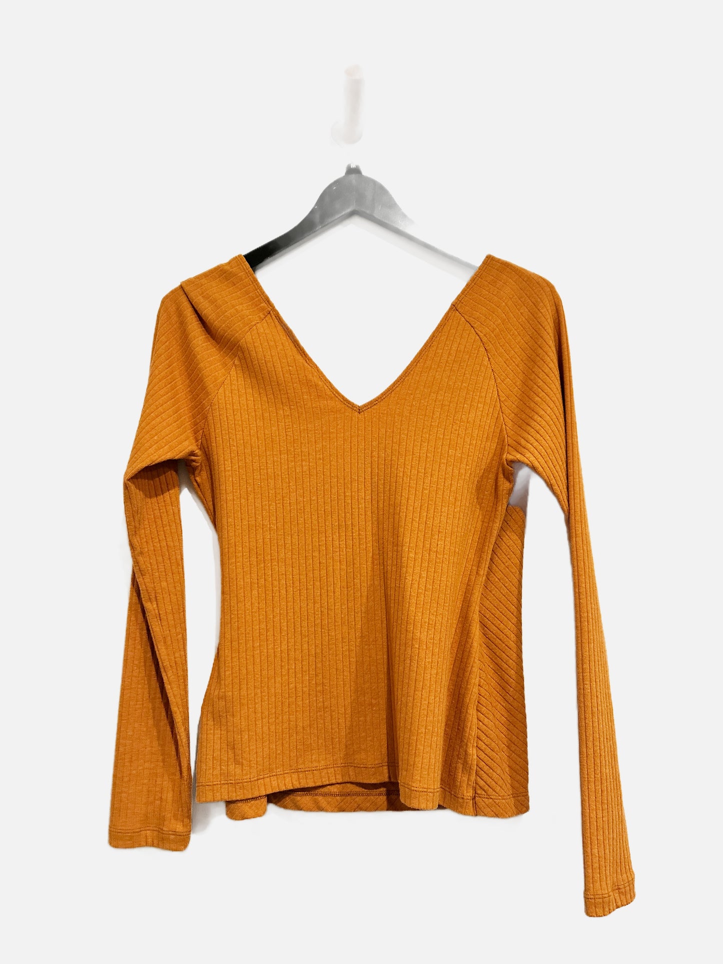 Anthropologie Maeve Ribbed V-Neck Top in Copper - Medium