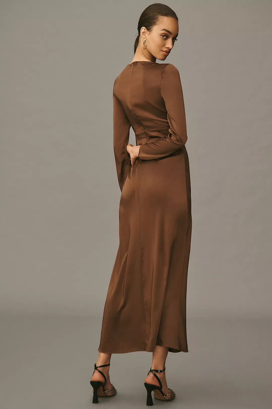 Bardot Brown Satin Maxi Dress - XS