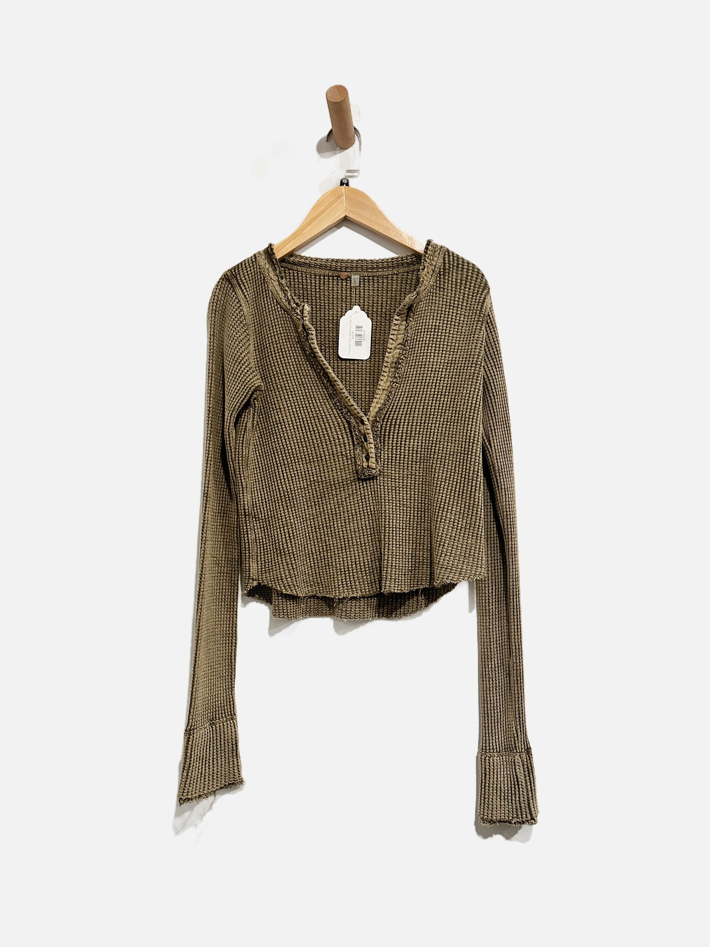Free People One Colt Green Waffle Knit LS Top - XS