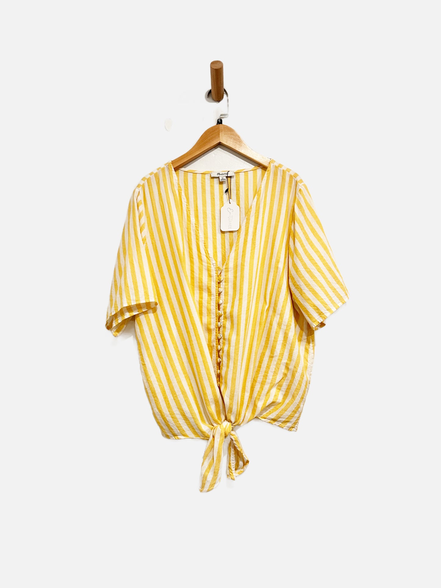 Madewell Agency Yellow and White Stripe Button Front Blouse - XL